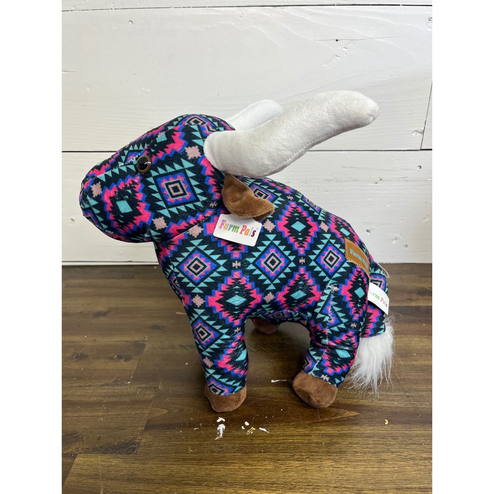 Farm Pals Southwestern Geometric Print Longhorn Bull Plush Stuffed Animal Toy
